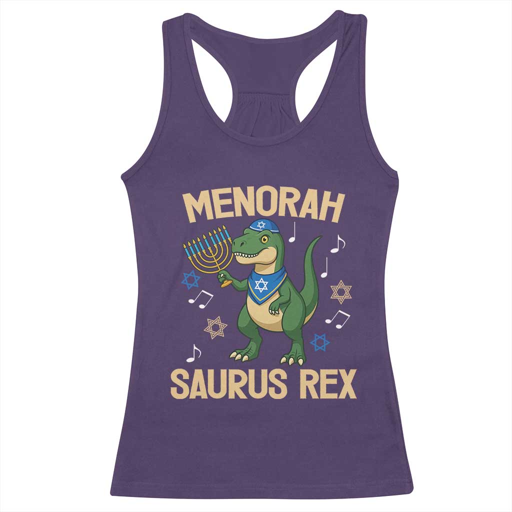 Funny Hanukkah Dinosaur Lover Racerback Tank Top Menorasaurus Rex Festival Of Lights Gift TS12 Purple Print Your Wear