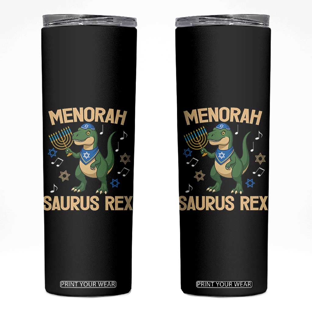 Funny Hanukkah Dinosaur Lover Skinny Tumbler Menorasaurus Rex Festival Of Lights Gift TS12 Black Print Your Wear
