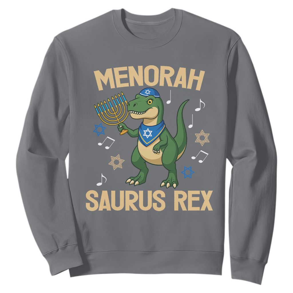 Funny Hanukkah Dinosaur Lover Sweatshirt Menorasaurus Rex Festival Of Lights Gift TS12 Charcoal Print Your Wear