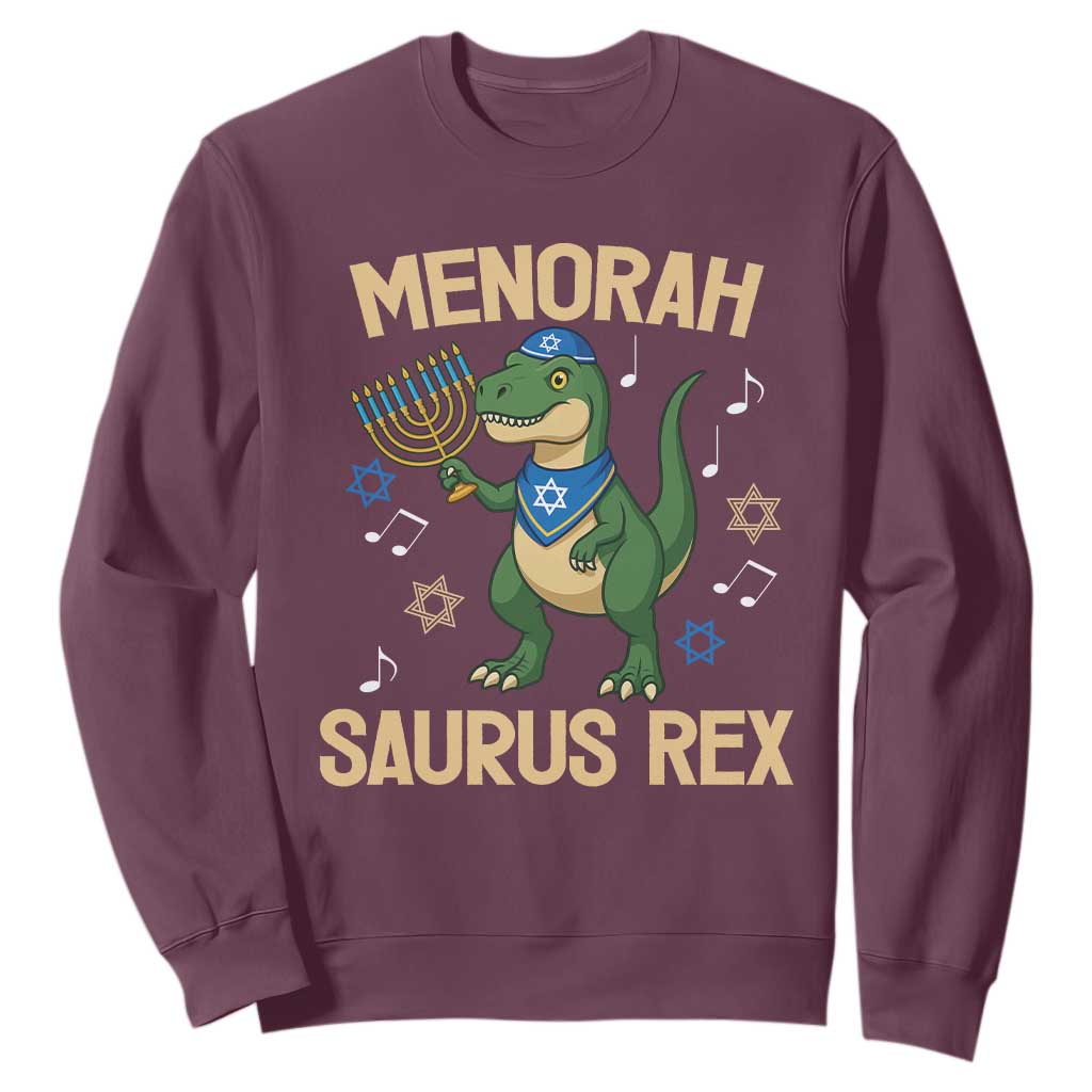 Funny Hanukkah Dinosaur Lover Sweatshirt Menorasaurus Rex Festival Of Lights Gift TS12 Maroon Print Your Wear