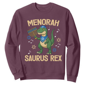 Funny Hanukkah Dinosaur Lover Sweatshirt Menorasaurus Rex Festival Of Lights Gift TS12 Maroon Print Your Wear