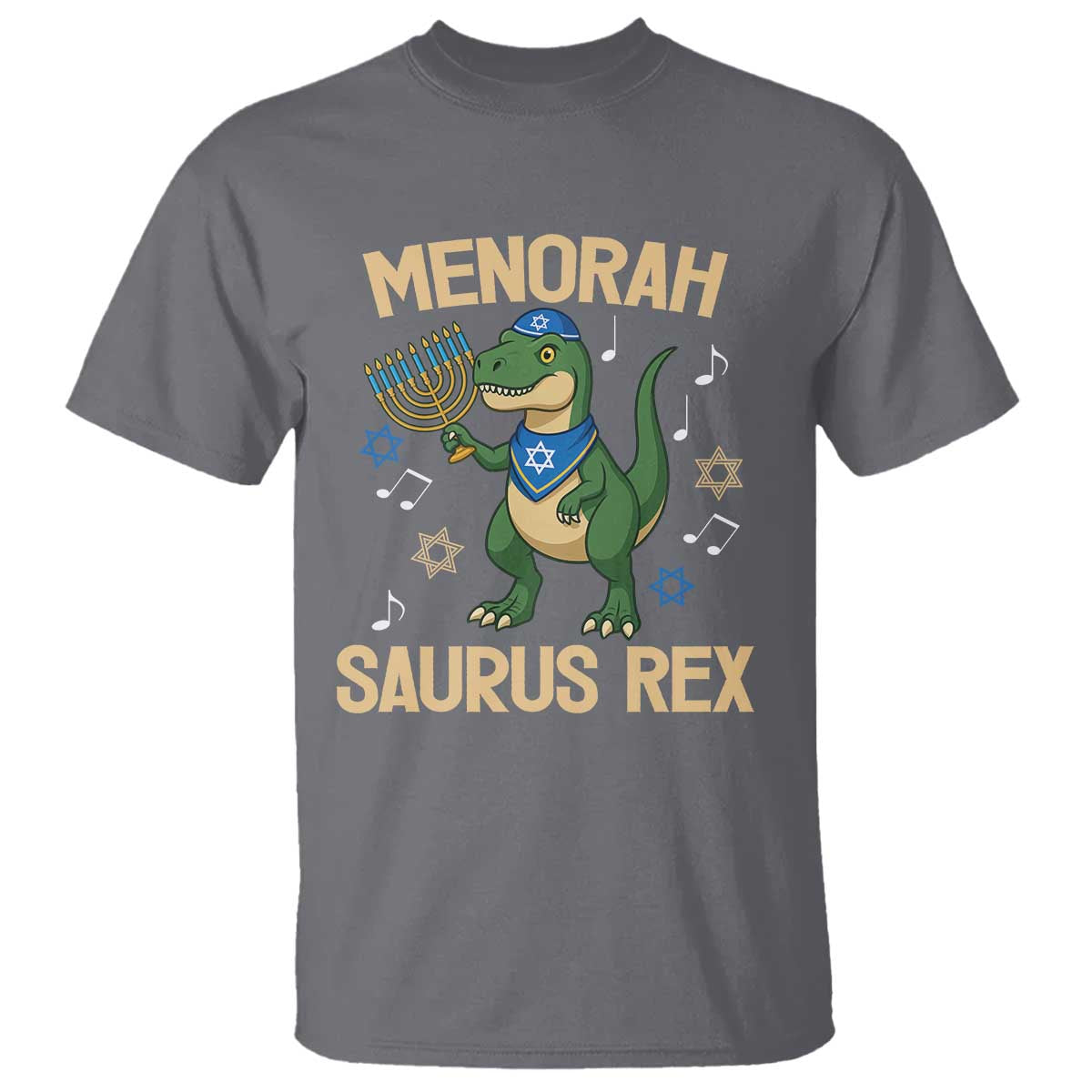Funny Hanukkah Dinosaur Lover T Shirt Menorasaurus Rex Festival Of Lights Gift TS12 Charcoal Print Your Wear