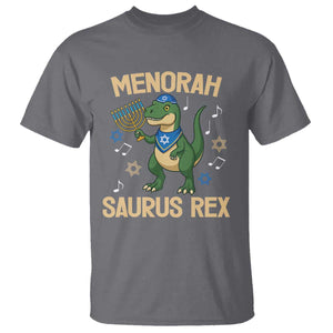 Funny Hanukkah Dinosaur Lover T Shirt Menorasaurus Rex Festival Of Lights Gift TS12 Charcoal Print Your Wear