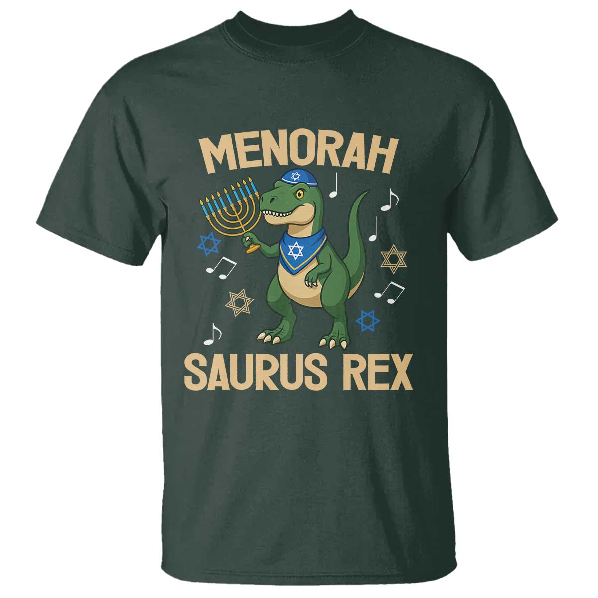 Funny Hanukkah Dinosaur Lover T Shirt Menorasaurus Rex Festival Of Lights Gift TS12 Dark Forest Green Print Your Wear