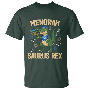 Funny Hanukkah Dinosaur Lover T Shirt Menorasaurus Rex Festival Of Lights Gift TS12 Dark Forest Green Print Your Wear