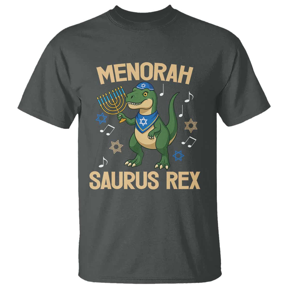 Funny Hanukkah Dinosaur Lover T Shirt Menorasaurus Rex Festival Of Lights Gift TS12 Dark Heather Print Your Wear