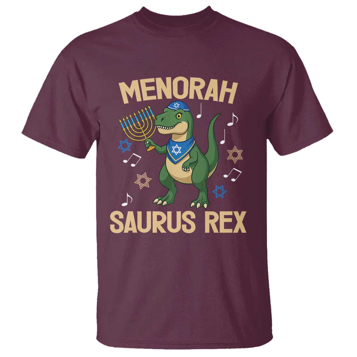 Funny Hanukkah Dinosaur Lover T Shirt Menorasaurus Rex Festival Of Lights Gift TS12 Maroon Print Your Wear