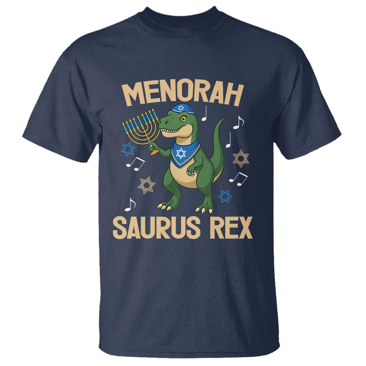 Funny Hanukkah Dinosaur Lover T Shirt Menorasaurus Rex Festival Of Lights Gift TS12 Navy Print Your Wear