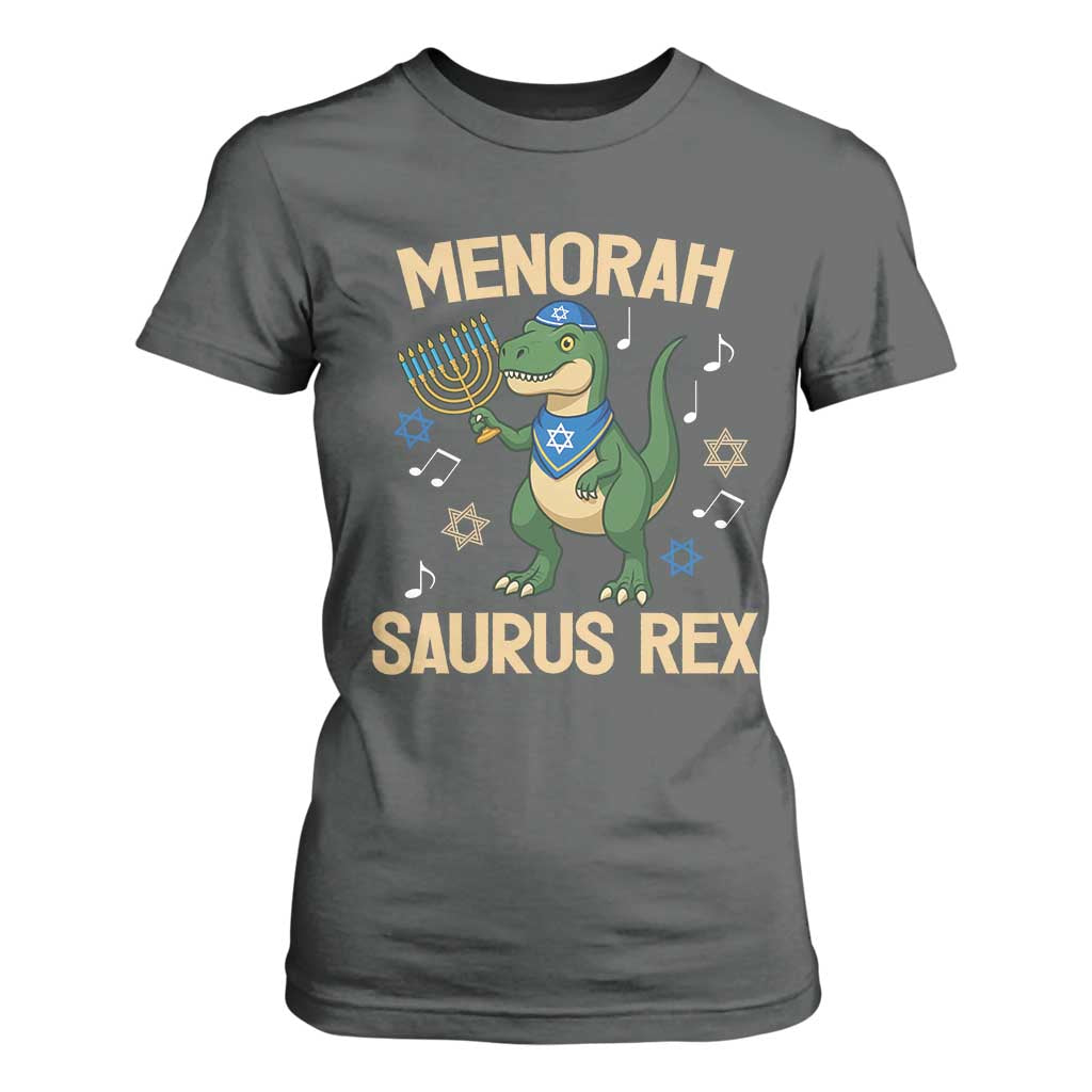 Funny Hanukkah Dinosaur Lover T Shirt For Women Menorasaurus Rex Festival Of Lights Gift TS12 Dark Heather Print Your Wear