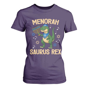 Funny Hanukkah Dinosaur Lover T Shirt For Women Menorasaurus Rex Festival Of Lights Gift TS12 Purple Print Your Wear