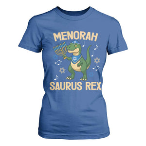 Funny Hanukkah Dinosaur Lover T Shirt For Women Menorasaurus Rex Festival Of Lights Gift TS12 Royal Blue Print Your Wear