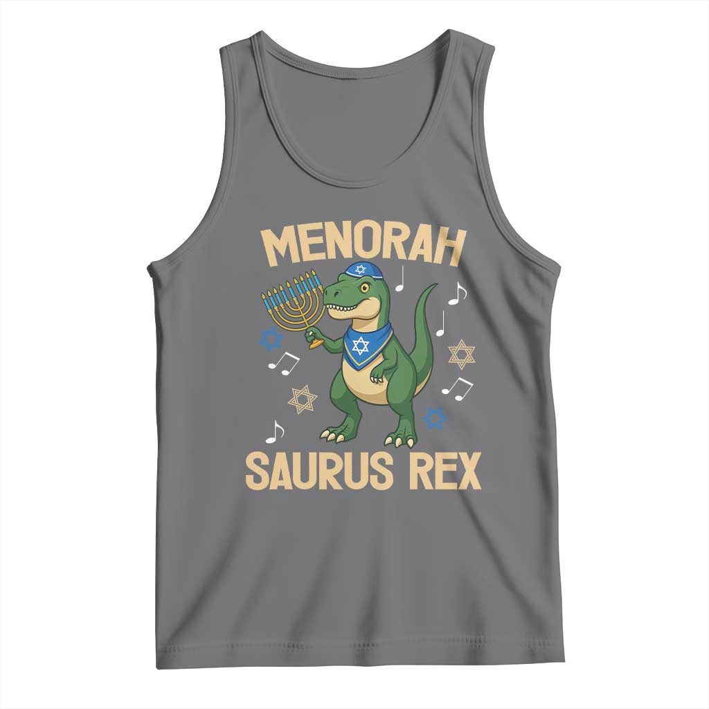 Funny Hanukkah Dinosaur Lover Tank Top Menorasaurus Rex Festival Of Lights Gift TS12 Black Heather Print Your Wear