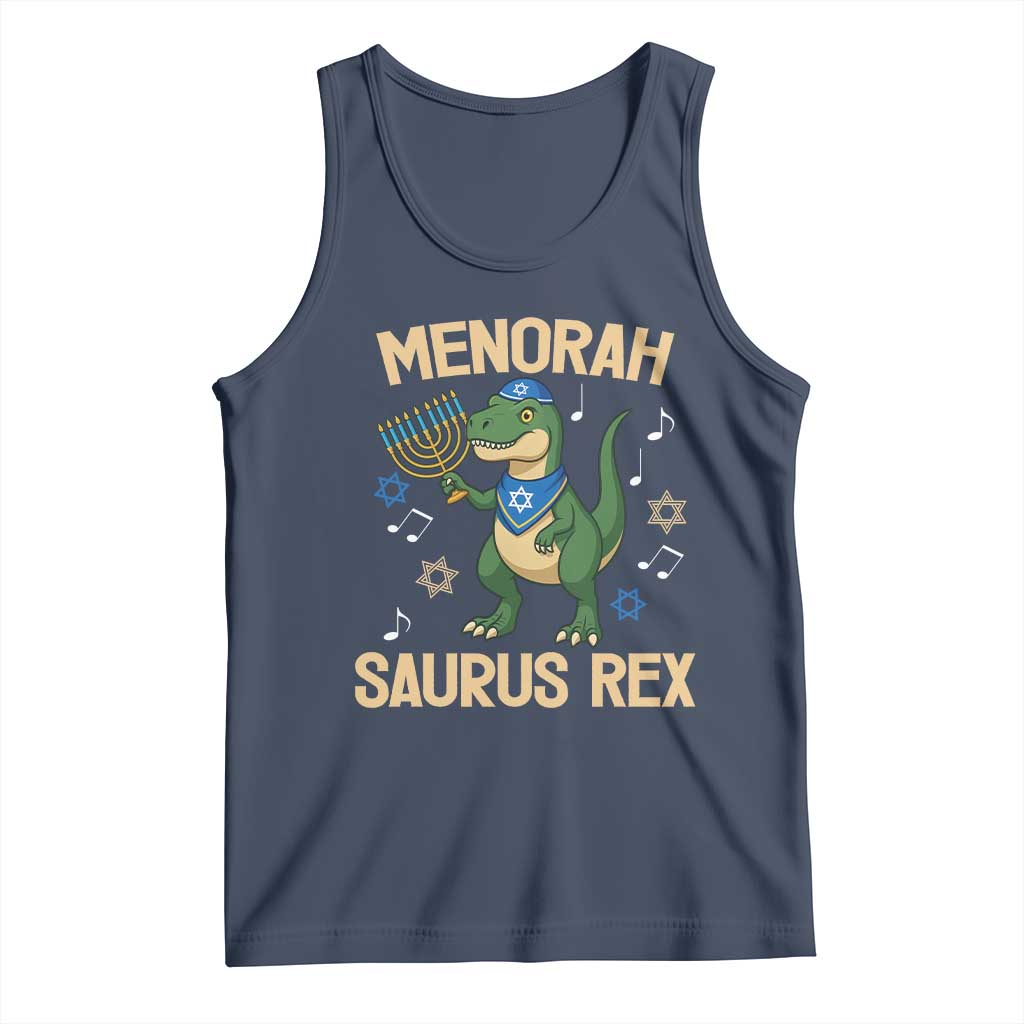 Funny Hanukkah Dinosaur Lover Tank Top Menorasaurus Rex Festival Of Lights Gift TS12 Navy Print Your Wear