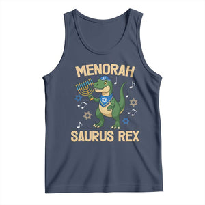 Funny Hanukkah Dinosaur Lover Tank Top Menorasaurus Rex Festival Of Lights Gift TS12 Navy Print Your Wear