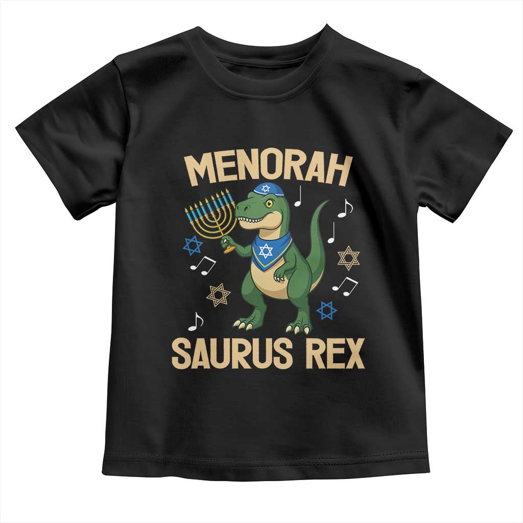 Funny Hanukkah Dinosaur Lover Toddler T Shirt Menorasaurus Rex Festival Of Lights Gift TS12 Black Print Your Wear