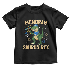 Funny Hanukkah Dinosaur Lover Toddler T Shirt Menorasaurus Rex Festival Of Lights Gift TS12 Black Print Your Wear
