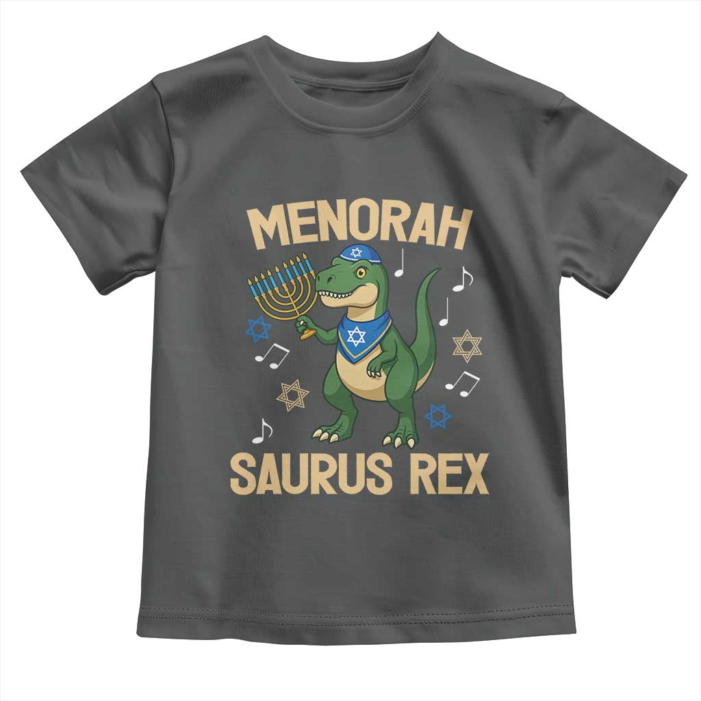 Funny Hanukkah Dinosaur Lover Toddler T Shirt Menorasaurus Rex Festival Of Lights Gift TS12 Dark Heather Print Your Wear