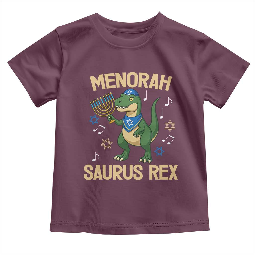 Funny Hanukkah Dinosaur Lover Toddler T Shirt Menorasaurus Rex Festival Of Lights Gift TS12 Maroon Print Your Wear