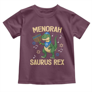 Funny Hanukkah Dinosaur Lover Toddler T Shirt Menorasaurus Rex Festival Of Lights Gift TS12 Maroon Print Your Wear