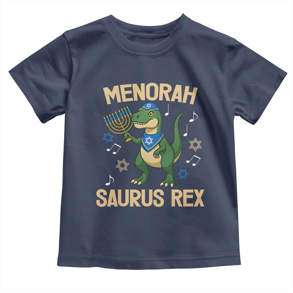 Funny Hanukkah Dinosaur Lover Toddler T Shirt Menorasaurus Rex Festival Of Lights Gift TS12 Navy Print Your Wear