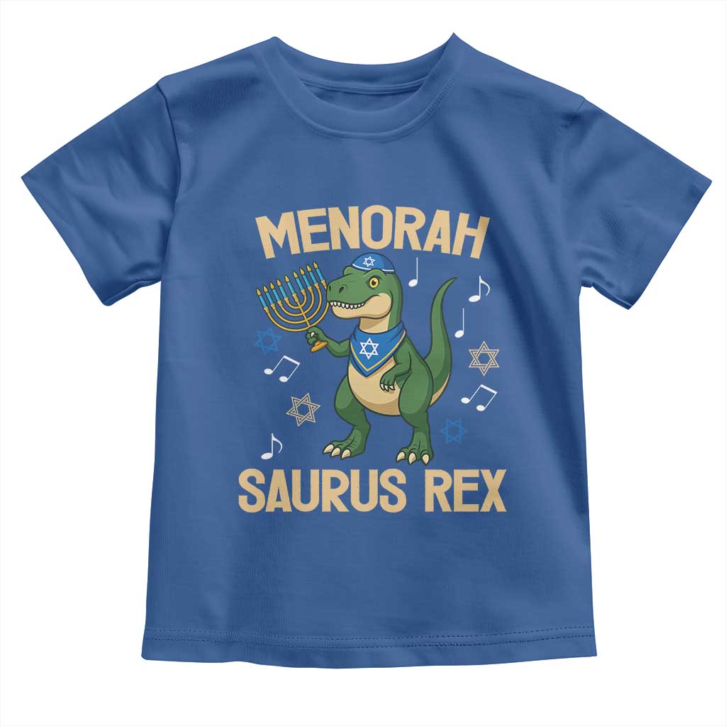 Funny Hanukkah Dinosaur Lover Toddler T Shirt Menorasaurus Rex Festival Of Lights Gift TS12 Royal Blue Print Your Wear