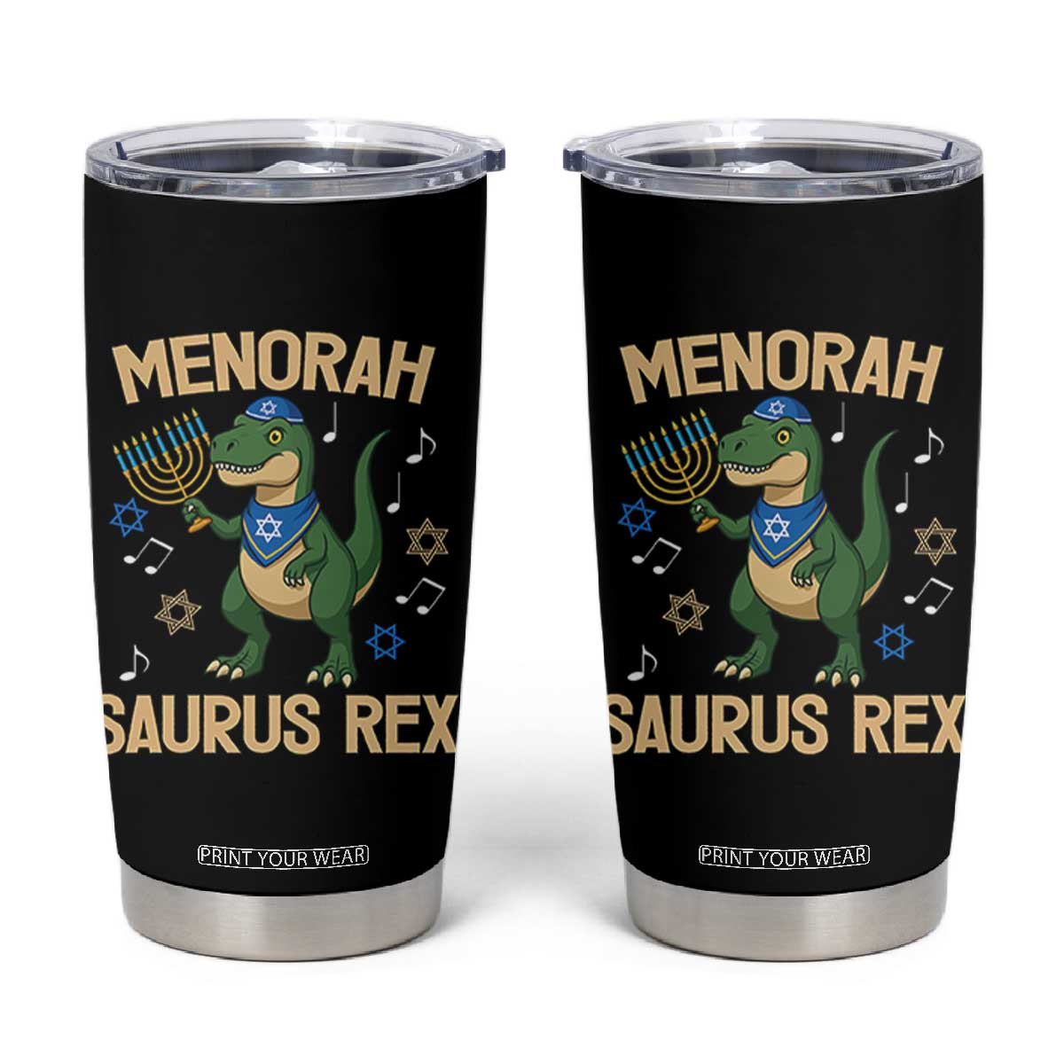 Funny Hanukkah Dinosaur Lover Tumbler Cup Menorasaurus Rex Festival Of Lights Gift TS12 Black Print Your Wear