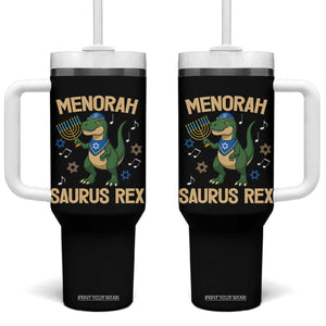 Funny Hanukkah Dinosaur Lover Tumbler With Handle Menorasaurus Rex Festival Of Lights Gift TS12 One Size: 40 oz Black Print Your Wear