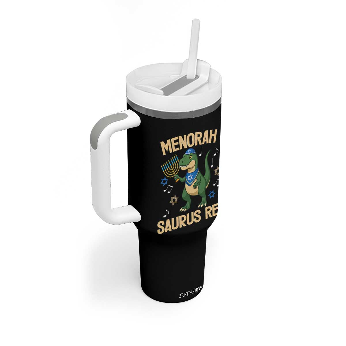 Funny Hanukkah Dinosaur Lover Tumbler With Handle Menorasaurus Rex Festival Of Lights Gift TS12 Print Your Wear