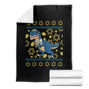 Funny Hanukkah Dinosaur Lover Ugly Sweater Throw Blanket Festival Of Lights Gift TS12 Black Print Your Wear