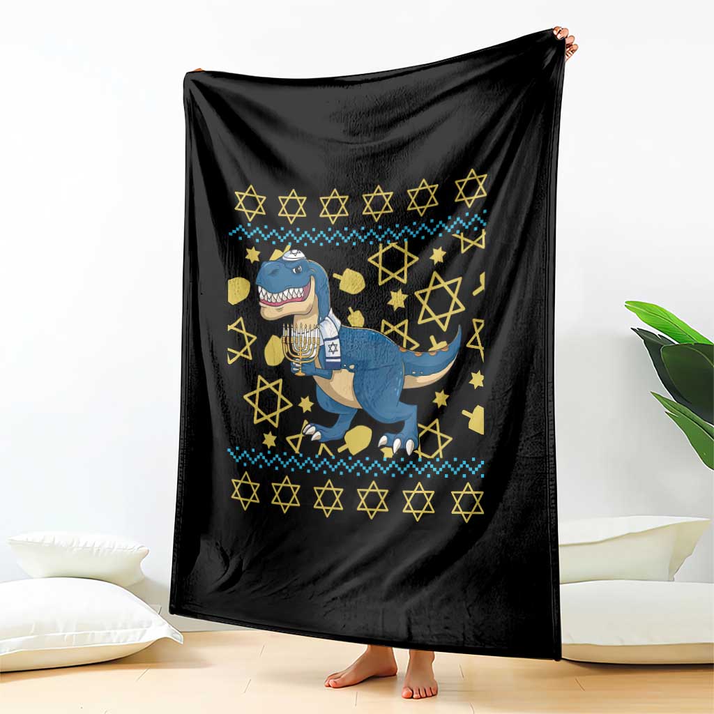 Funny Hanukkah Dinosaur Lover Ugly Sweater Throw Blanket Festival Of Lights Gift TS12 Print Your Wear