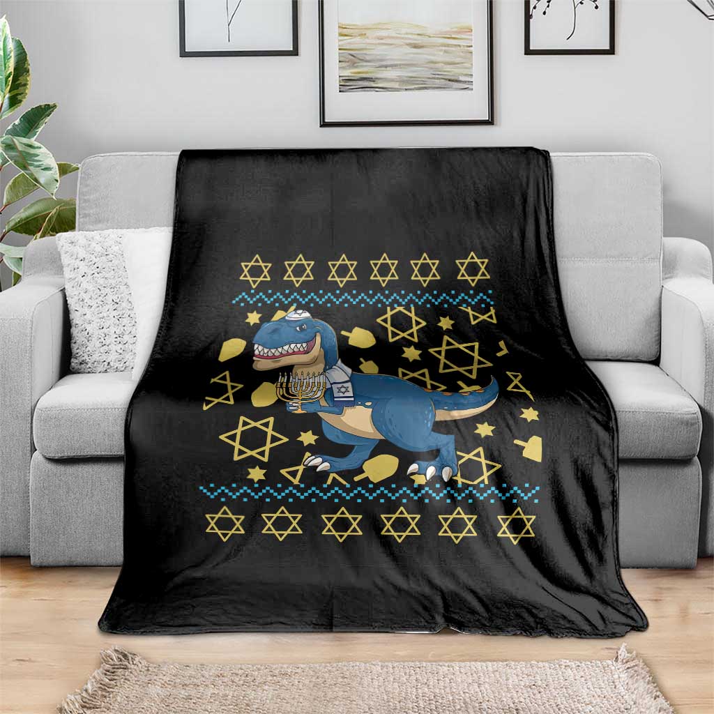 Funny Hanukkah Dinosaur Lover Ugly Sweater Throw Blanket Festival Of Lights Gift TS12 Print Your Wear