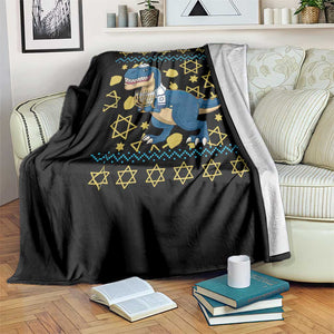 Funny Hanukkah Dinosaur Lover Ugly Sweater Throw Blanket Festival Of Lights Gift TS12 Print Your Wear