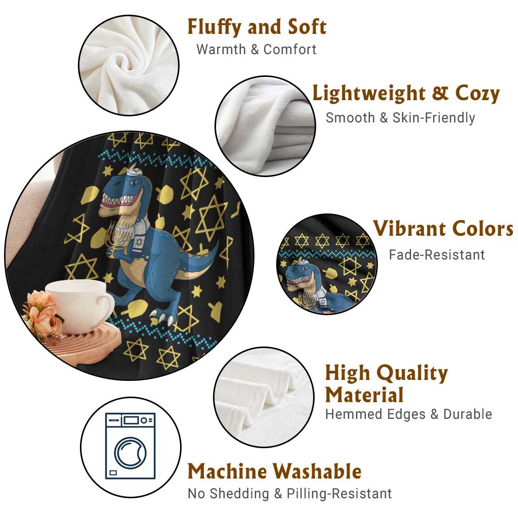 Funny Hanukkah Dinosaur Lover Ugly Sweater Throw Blanket Festival Of Lights Gift TS12 Print Your Wear