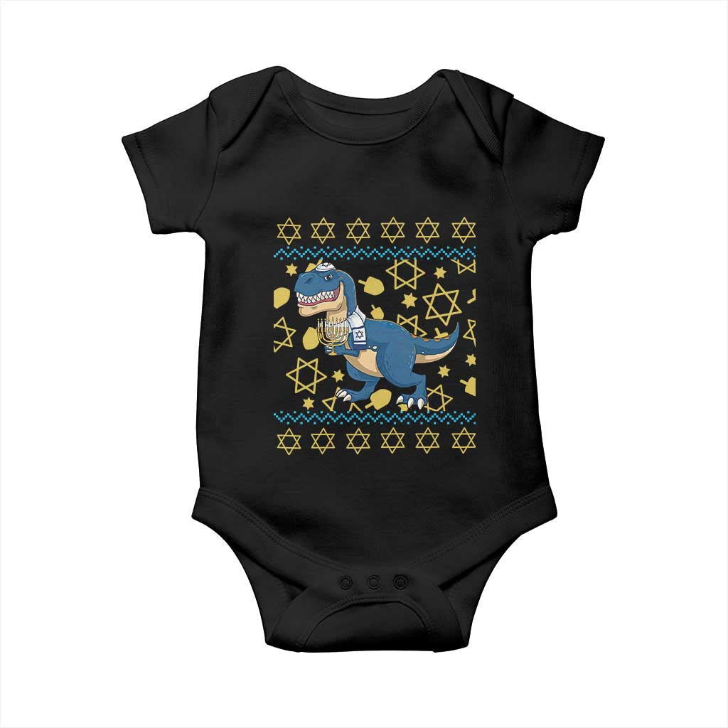 Funny Hanukkah Dinosaur Lover Ugly Sweater Baby Onesie Festival Of Lights Gift TS12 Black Print Your Wear