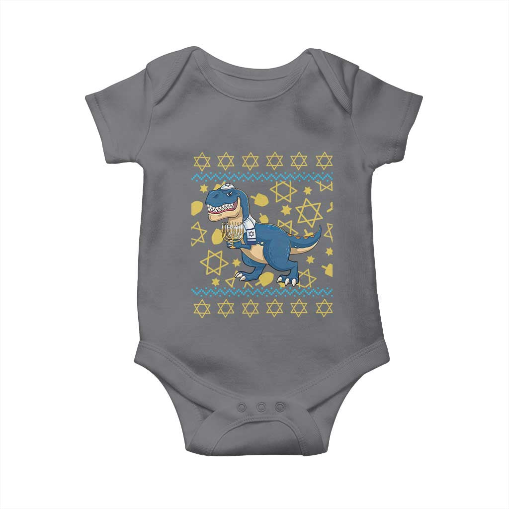 Funny Hanukkah Dinosaur Lover Ugly Sweater Baby Onesie Festival Of Lights Gift TS12 Charcoal Print Your Wear