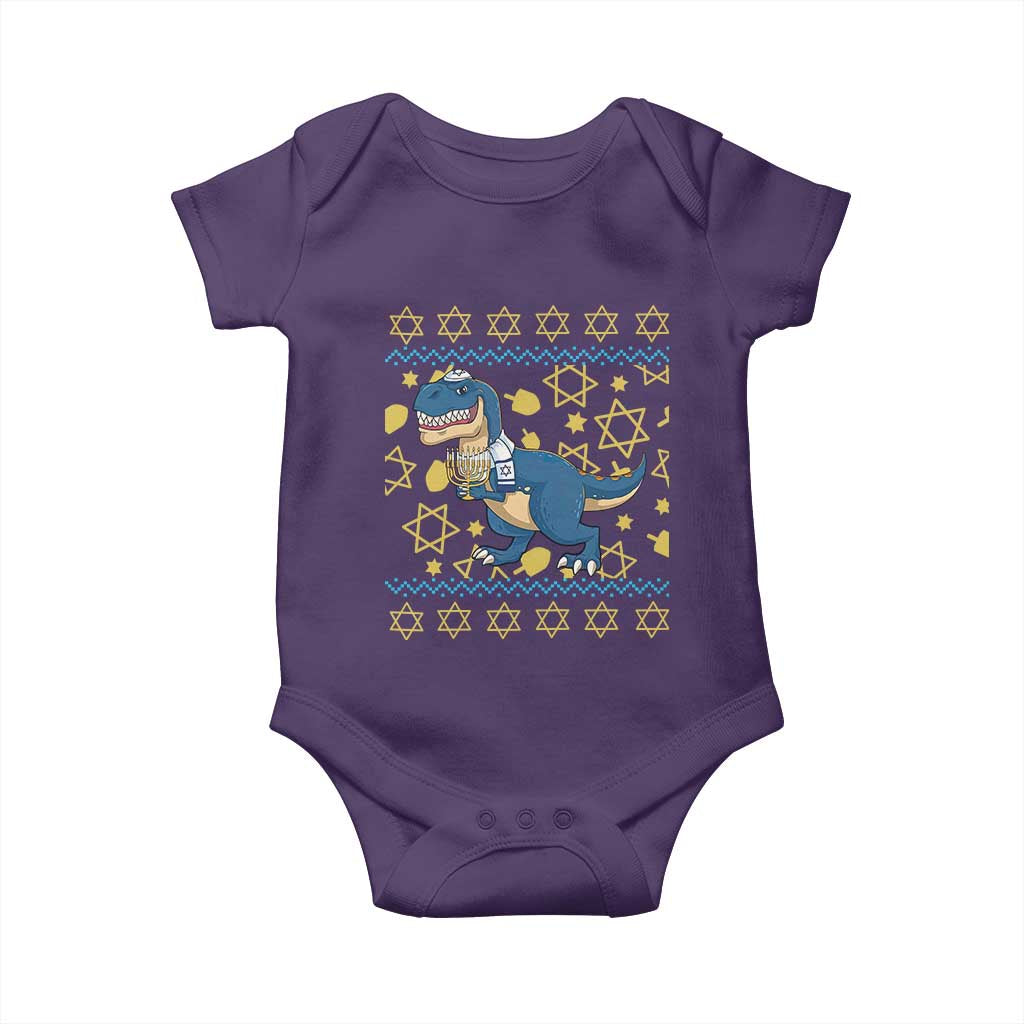 Funny Hanukkah Dinosaur Lover Ugly Sweater Baby Onesie Festival Of Lights Gift TS12 Purple Print Your Wear