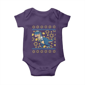 Funny Hanukkah Dinosaur Lover Ugly Sweater Baby Onesie Festival Of Lights Gift TS12 Purple Print Your Wear