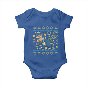 Funny Hanukkah Dinosaur Lover Ugly Sweater Baby Onesie Festival Of Lights Gift TS12 Royal Blue Print Your Wear