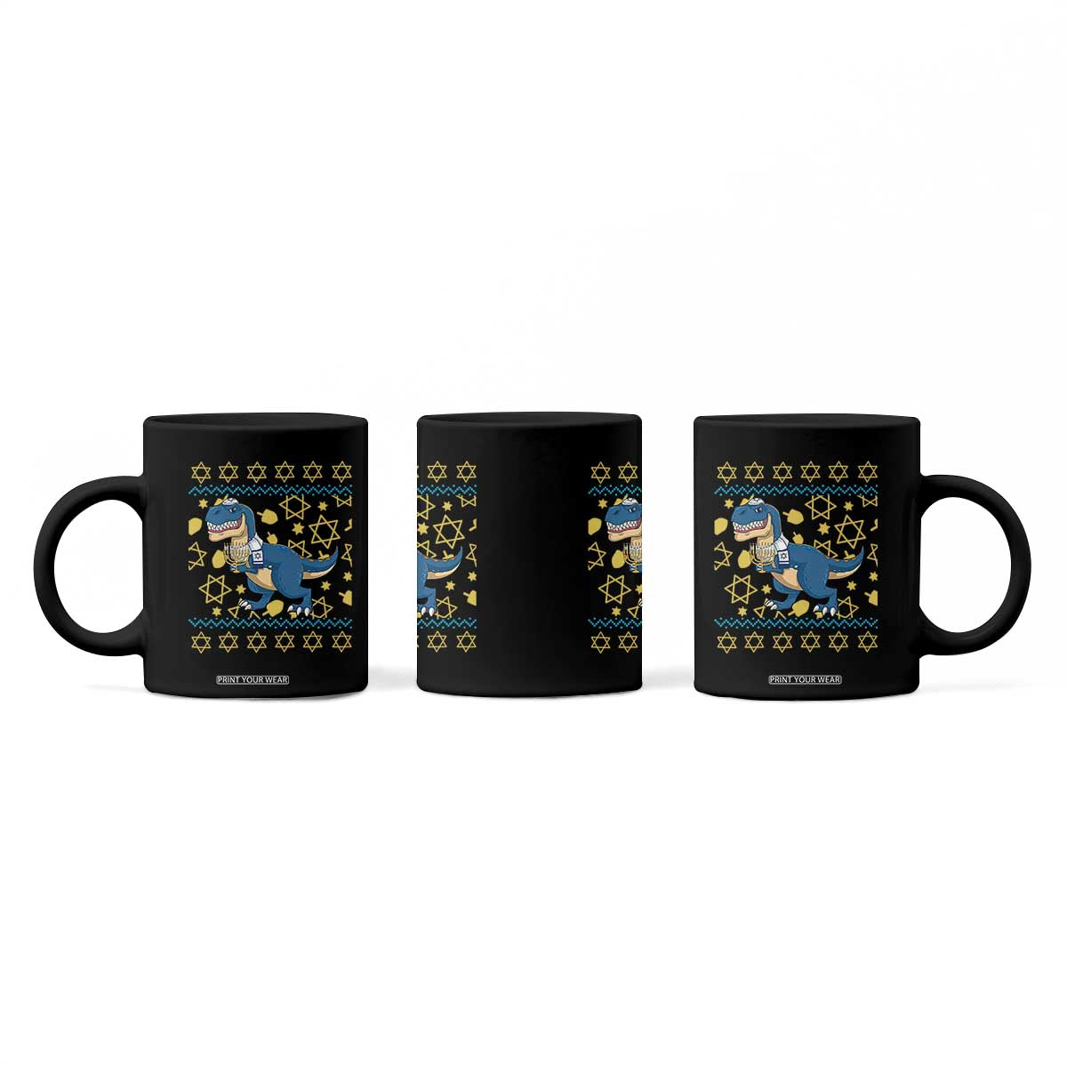 Funny Hanukkah Dinosaur Lover Ugly Sweater Coffee Mug Festival Of Lights Gift TS12 Print Your Wear