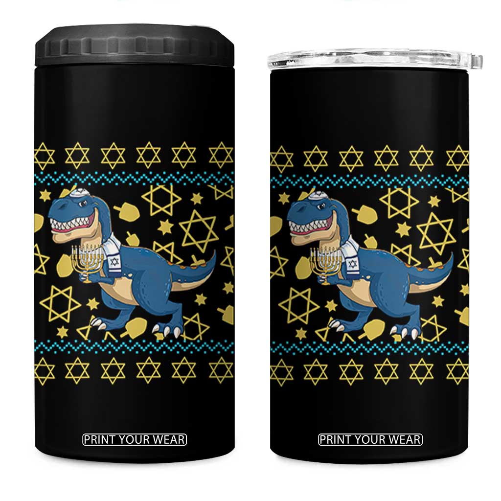 Funny Hanukkah Dinosaur Lover Ugly Sweater 4 in 1 Can Cooler Tumbler Festival Of Lights Gift TS12 One Size: 16 oz Black Print Your Wear
