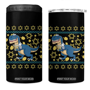 Funny Hanukkah Dinosaur Lover Ugly Sweater 4 in 1 Can Cooler Tumbler Festival Of Lights Gift TS12 One Size: 16 oz Black Print Your Wear