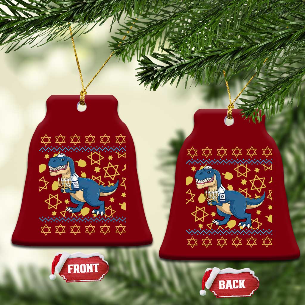 Funny Hanukkah Dinosaur Lover Ugly Sweater Ceramic Ornament Festival Of Lights Gift TS12 Print Your Wear