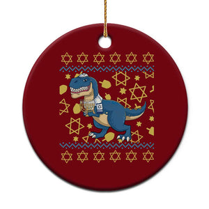 Funny Hanukkah Dinosaur Lover Ugly Sweater Ceramic Ornament Festival Of Lights Gift TS12 1pc Red Print Your Wear
