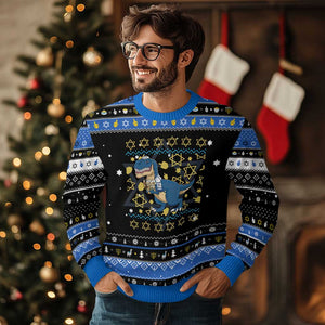Funny Dinosaur Lover Ugly Sweater Hanukkah Ugly Sweater Festival Of Lights Gift TS12 Black Blue Print Your Wear