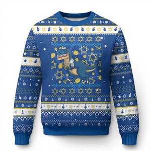 Funny Dinosaur Lover Ugly Sweater Hanukkah Ugly Sweater Festival Of Lights Gift TS12 Blue White Print Your Wear