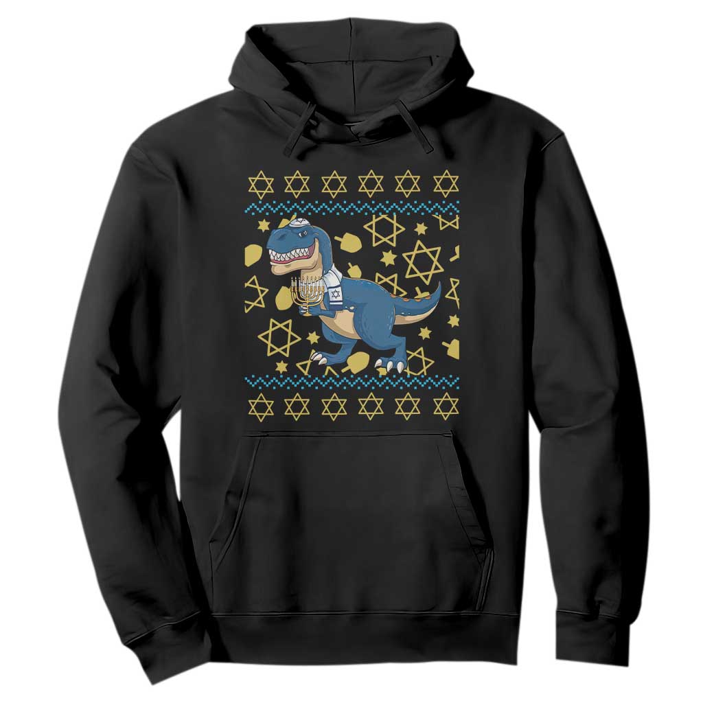 Funny Hanukkah Dinosaur Lover Ugly Sweater Hoodie Festival Of Lights Gift TS12 Black Print Your Wear