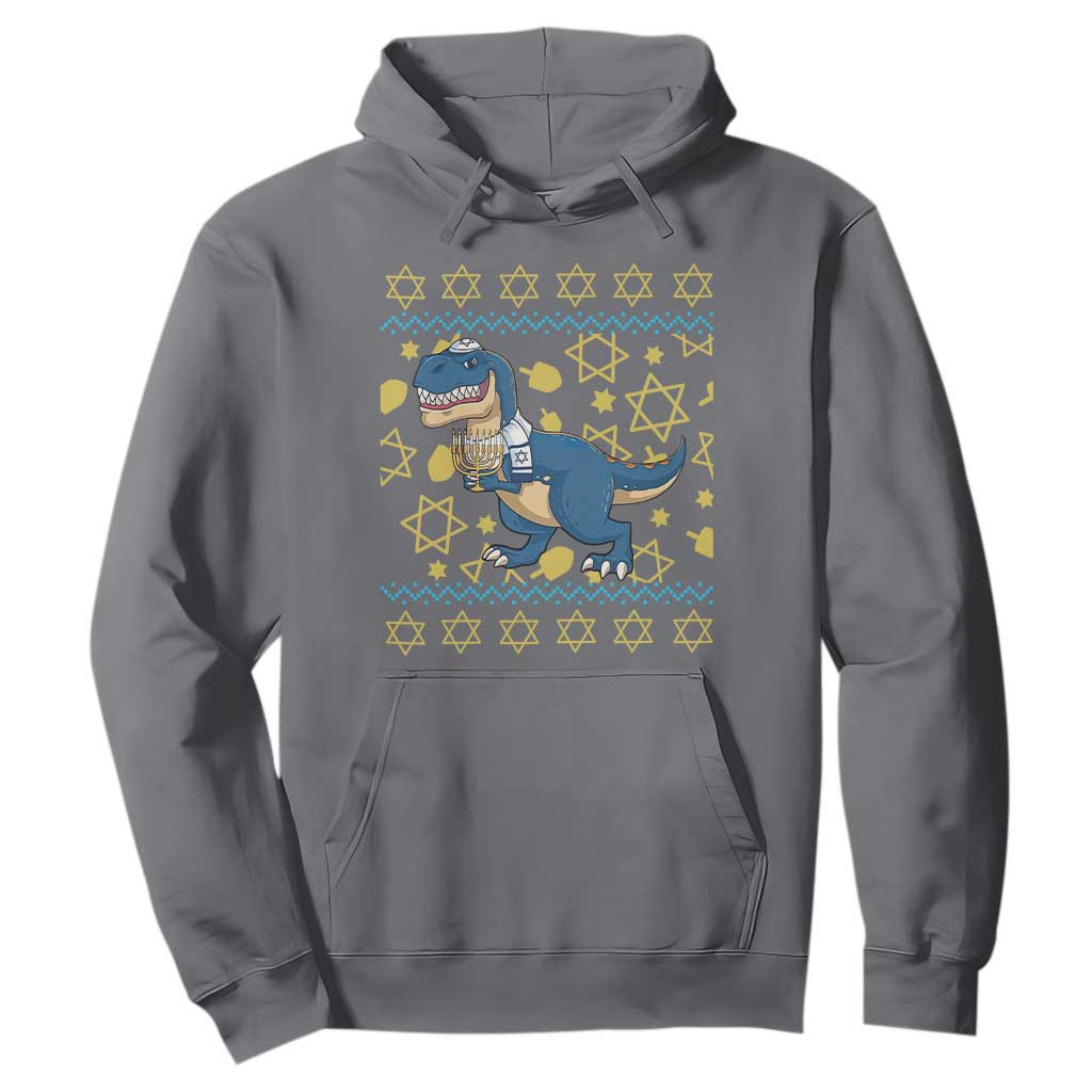 Funny Hanukkah Dinosaur Lover Ugly Sweater Hoodie Festival Of Lights Gift TS12 Charcoal Print Your Wear