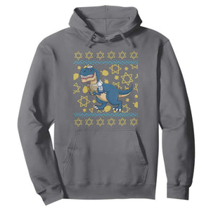 Funny Hanukkah Dinosaur Lover Ugly Sweater Hoodie Festival Of Lights Gift TS12 Charcoal Print Your Wear