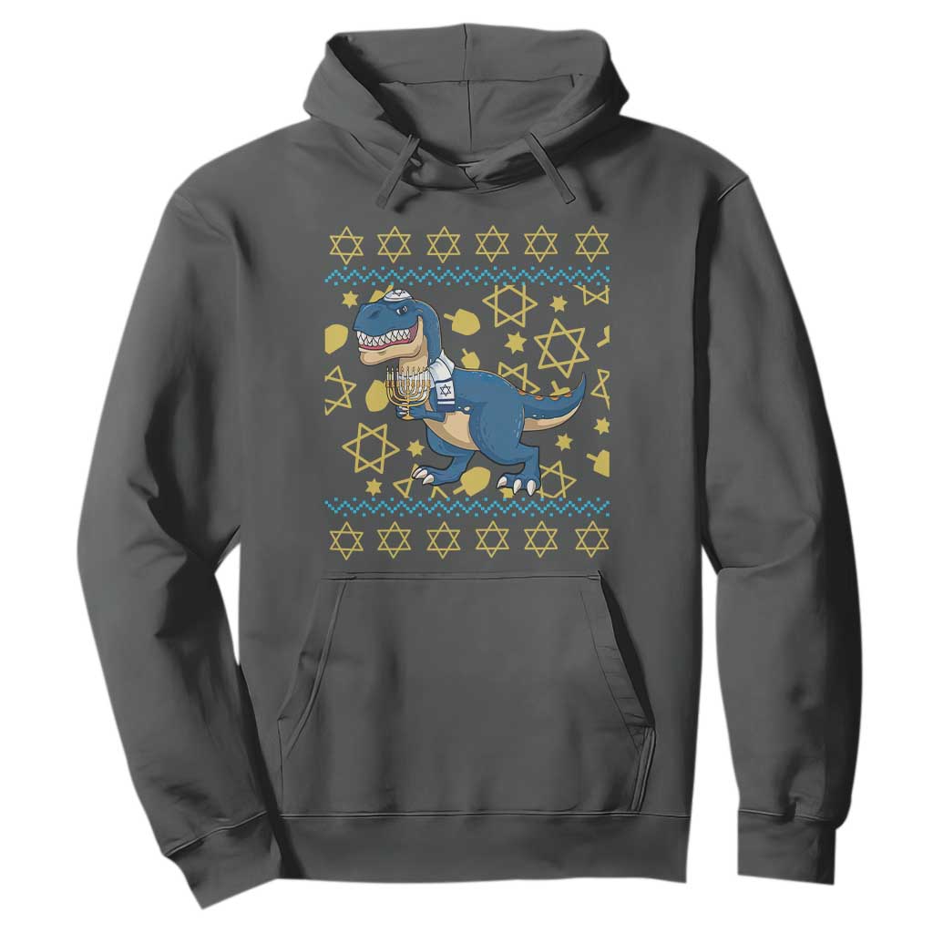 Funny Hanukkah Dinosaur Lover Ugly Sweater Hoodie Festival Of Lights Gift TS12 Dark Heather Print Your Wear