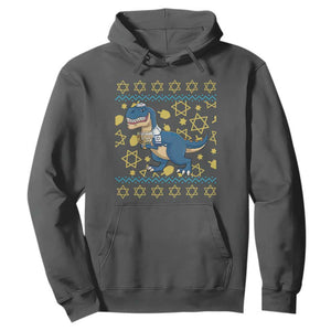 Funny Hanukkah Dinosaur Lover Ugly Sweater Hoodie Festival Of Lights Gift TS12 Dark Heather Print Your Wear